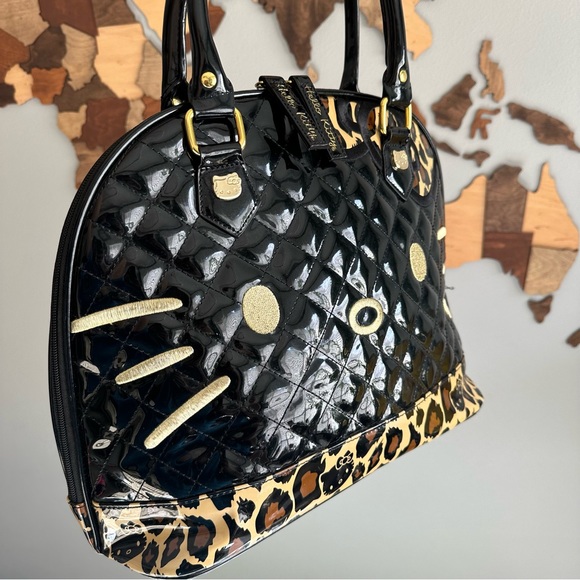 LOUNGEFLY Sanrio Hello Kitty Patent Leather Satchel Leopard Quilted Y2K Handbag - Picture 2 of 9